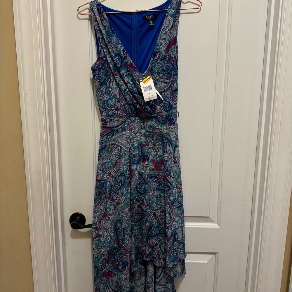 Chaps Blue Ruched Asymmetrical Sundress